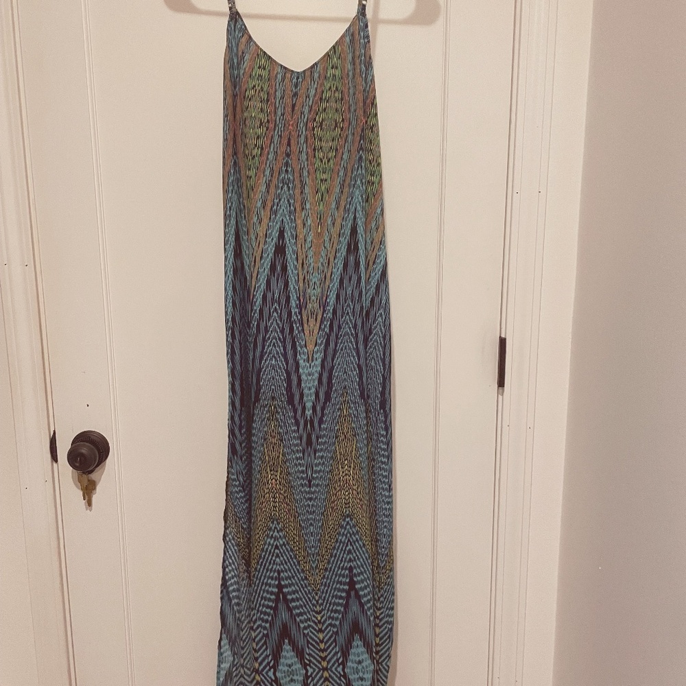 Sun dress in chevron blues. Spaghetti straps and tie back  flowy easy breezey